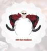 Gothic Ram Horns Headband with Red Rose - Halloween Demon Costume Accessory