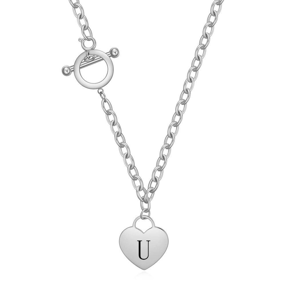 Versatile Heart 26-Letter Stainless Steel Necklace with Engravable Clavicle OT Chain