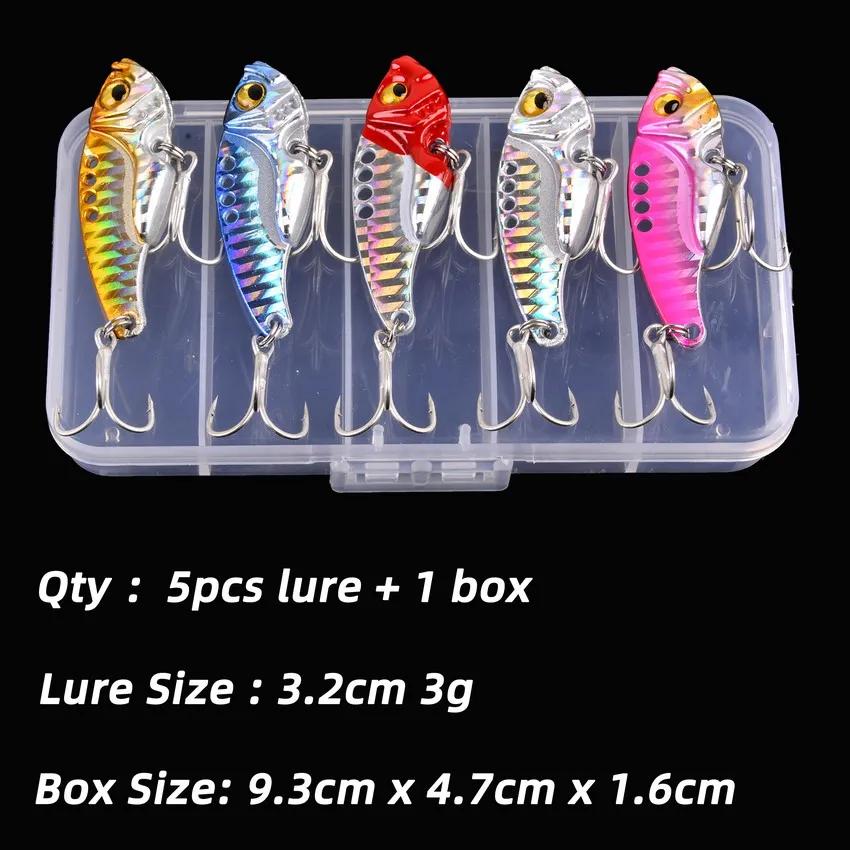 5pcs/box Metal VIB 3/7/10/15/20g Fishing Lure Vibration Spoon Hard Baits Crankbait Wobbler Swimbait Cicada VIB Tackle