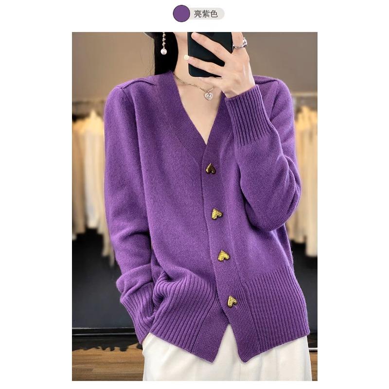 Women S V Neck Solid Color Loose Knit Cardigan Sweater Coat