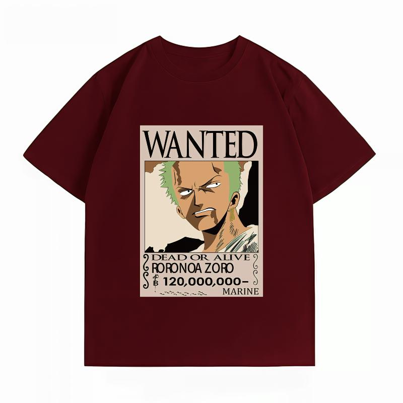 Unisexs Clothing New 100 Cotton Breathable Summer TShirt One Piece Roronoa Zoro Wanted Print Casual Streetwear Unisexs Tops