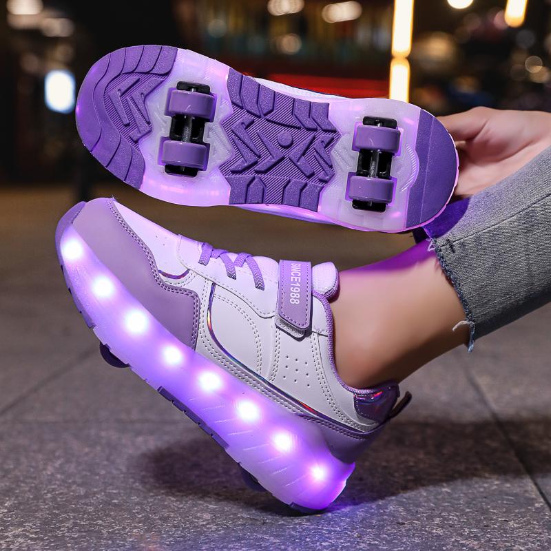 Luminous Roller Skate Shoes Wheels Removeable Sneakers Kids Roller Shoes USB Charge Light Up Sport Skate Board Shoes Boys Girls