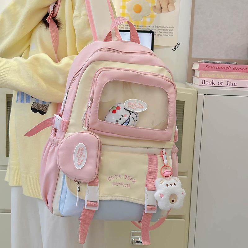 Girls Backpack Junior High School Student Backpack Color Contrast Student Schoolbag