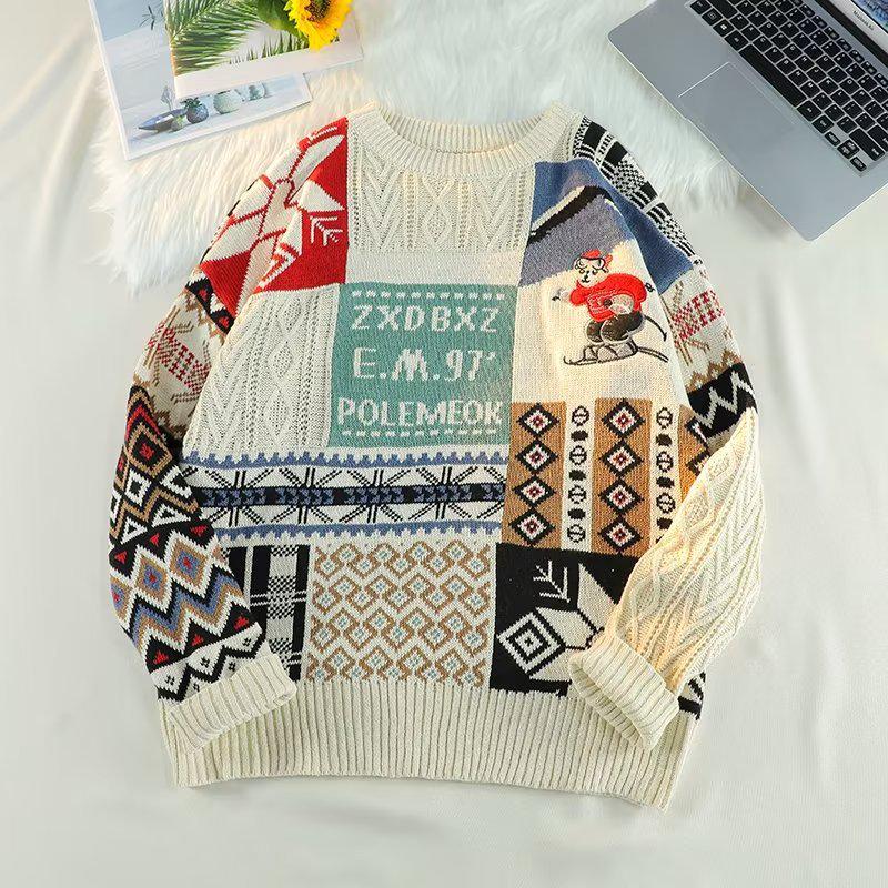 Men's Winter Plus Velvet Thick Knit Hong Kong Style Christmas Sweater - Loose Trendy Design for Couples