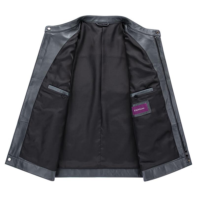 FAPAI Men's Genuine Sheepskin Stand-Collar Leather Jacket