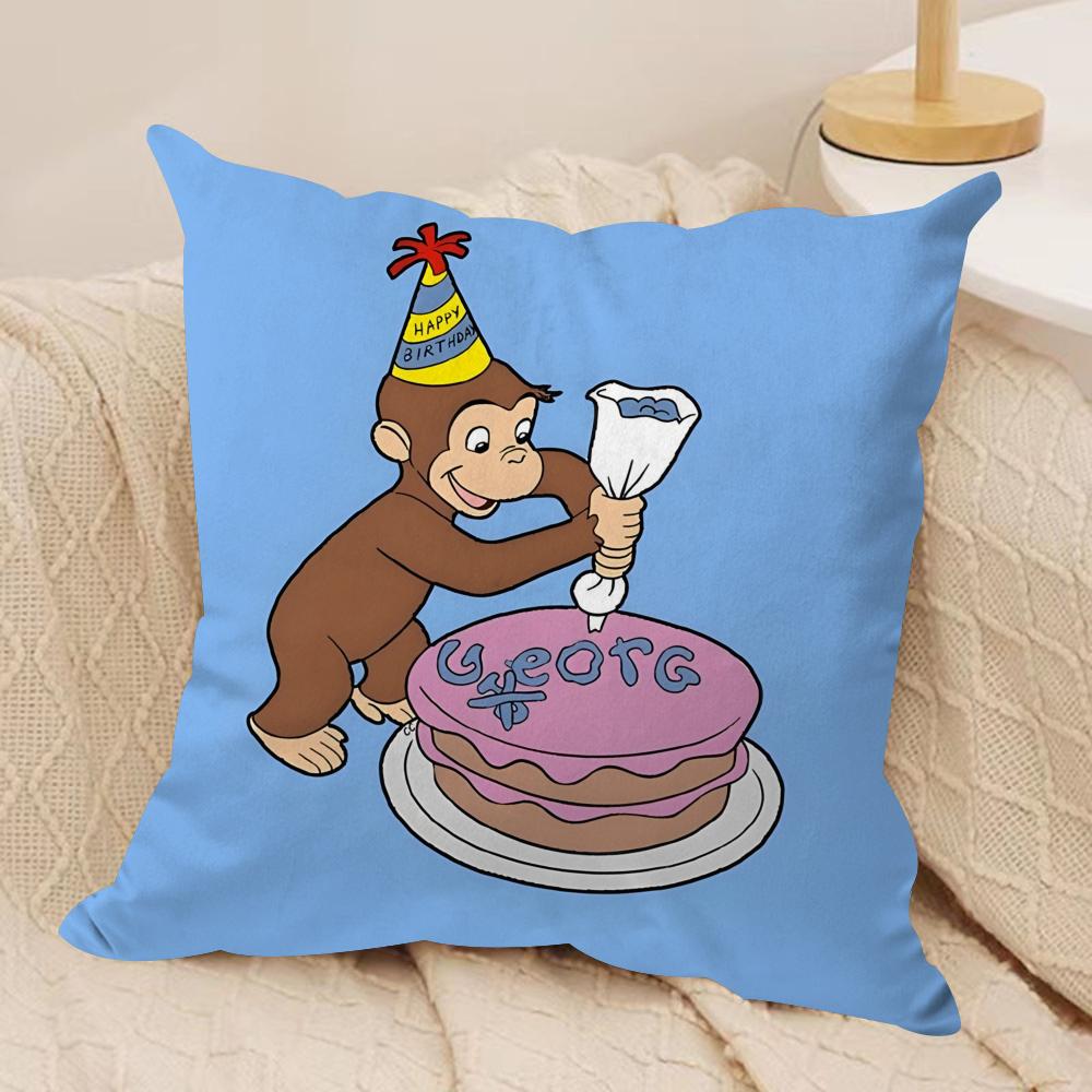 GeorgeThe Curious Monkey Cushion Cover Soft Plush Fabric DoubleSided Printed Sofa Cushion Cover for All Seasons Home Decor Gift