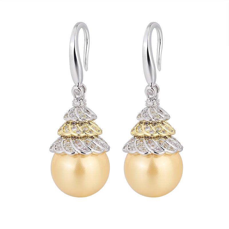 Champagne Gold Pearl Earrings Korean Edition Premium Pearl Earrings Female Long Temperament Celebrity Pearl Earrings