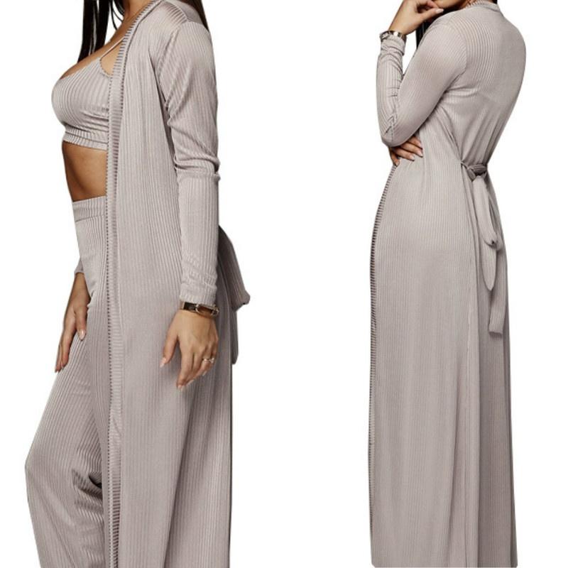 

3 шт./компл. женский осенне-зимний новый эластичный трикотажный повседневный костюм-тройка XXL серый