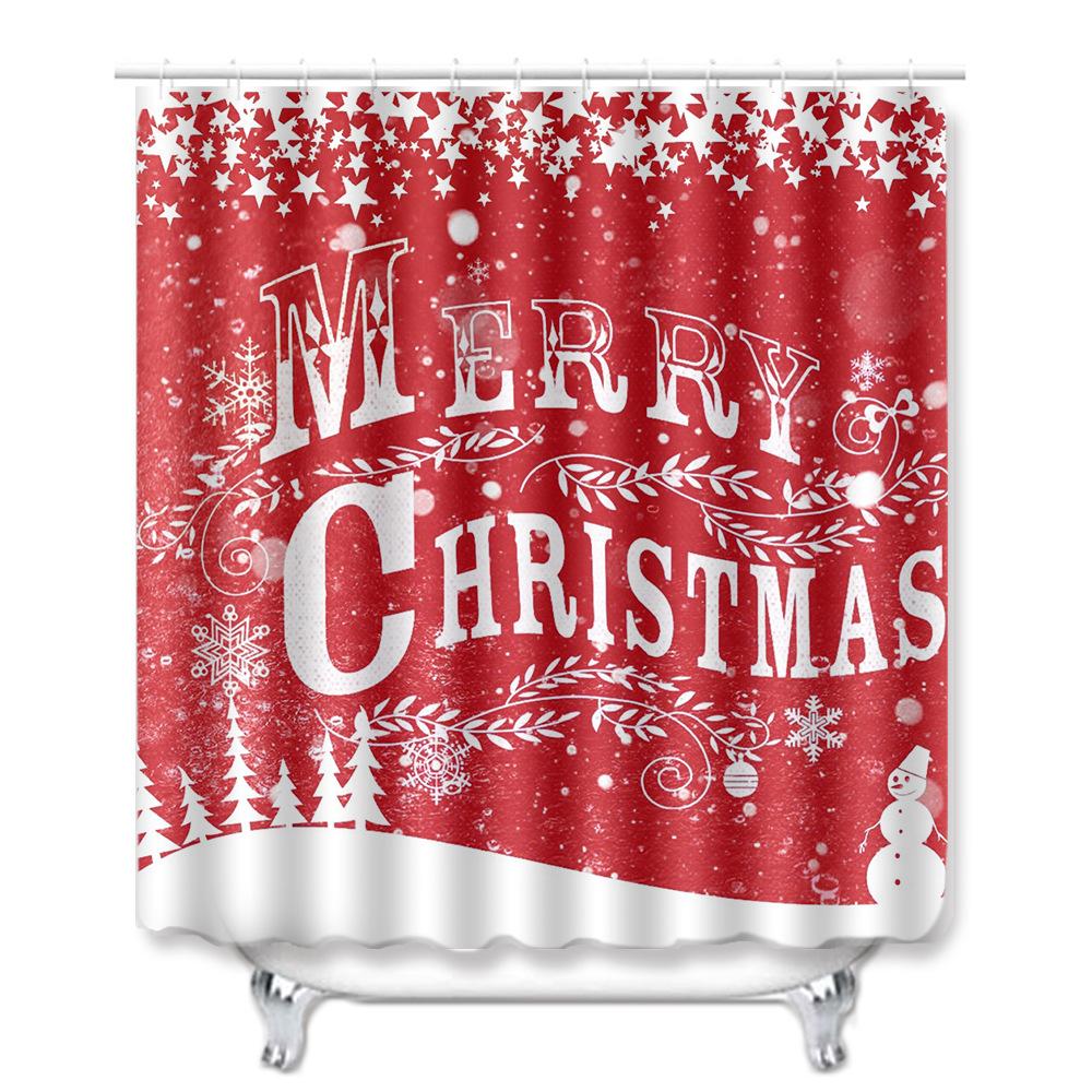 Christmas Shower Curtain Floor Mat Combination Four-Piece Set Bathroom Toilet Carpet Shower Room Mat Foot Mat
