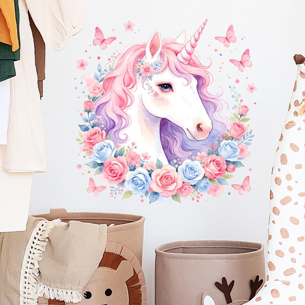 Creative Watercolor Unicorn Self Adhesive Waterproof Oil Proof Wall Sticker for Kitchen Bedroom Home Decor