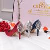 Fashion 2025 New Pointed Toe Stiletto Heels Satin Bridesmaid Party Shoes Large Rhinestone Wedding Fashion Women Shoes