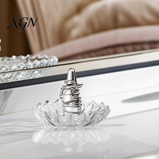 Glas-Ringschale für Hochzeitsgeschenke, Elegante Schmuckschale mit Wasserwellenmuster, Klare Dekorative Aufbewahrungskommode Schmuckschale Nachttisch und Badezimmer