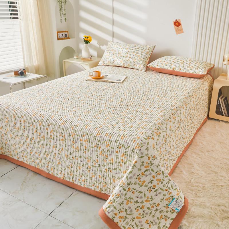 Class A Washable Cotton Linen Bedspread & Skirt Set - Quilted, Thickened, Machine Washable, 3-Piece