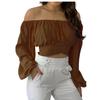 Women's Fashion Casual Summer  Off Shoulder Cross Strap Long Sleeved Top