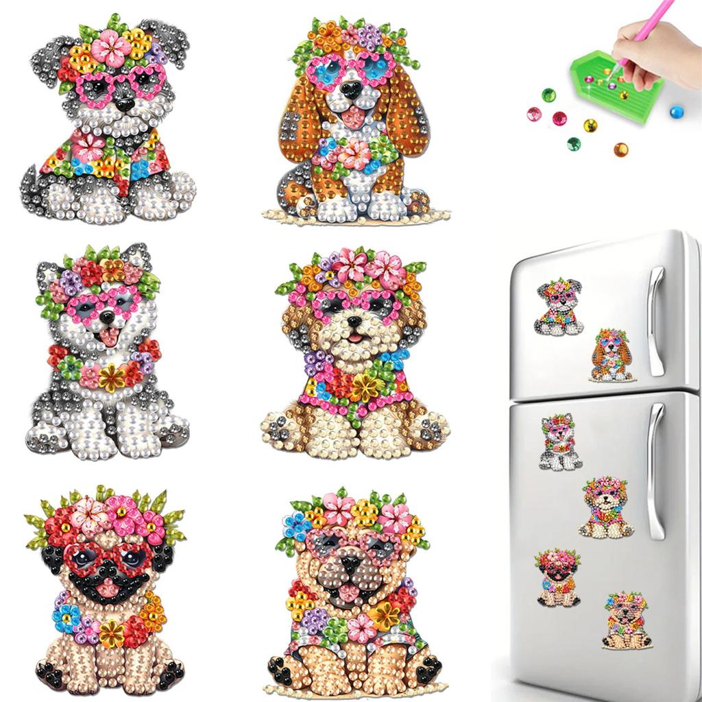 6Pcs Acrylic DIY Diamond Painting Fridge Magnets Diamond Painting Magnets Kit Crystal Sparkling Diamond Magnets Set