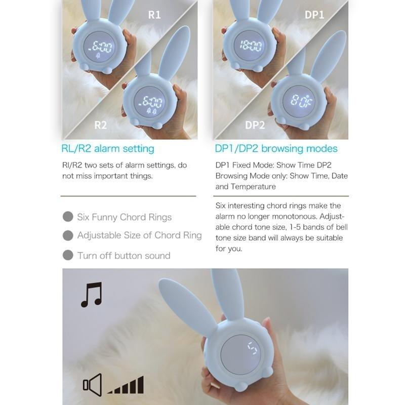 Cute Rabbit Alarm Clock with LED Night Light Function Household Alarm Clock