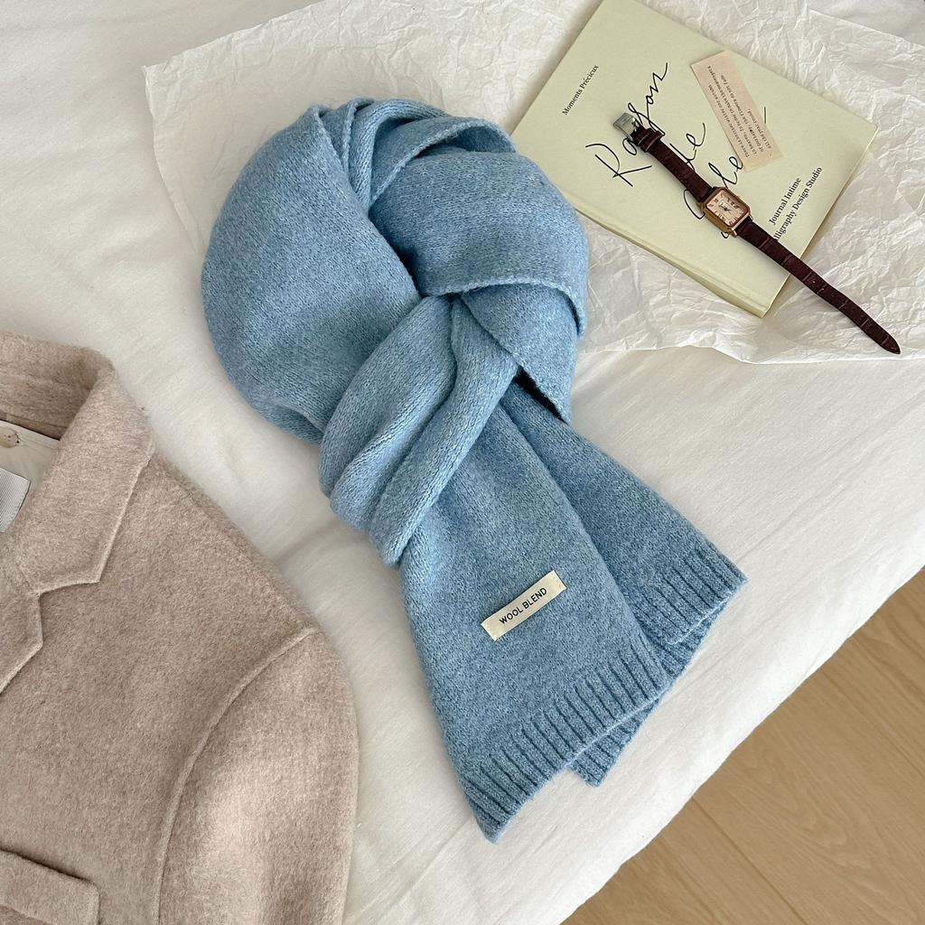 Solid Color Wool Blended Scarf for Women In Autumn and Winter Wool Knitted Warm Korean Version Versatile Fashion Fresh and Sweet Scarf