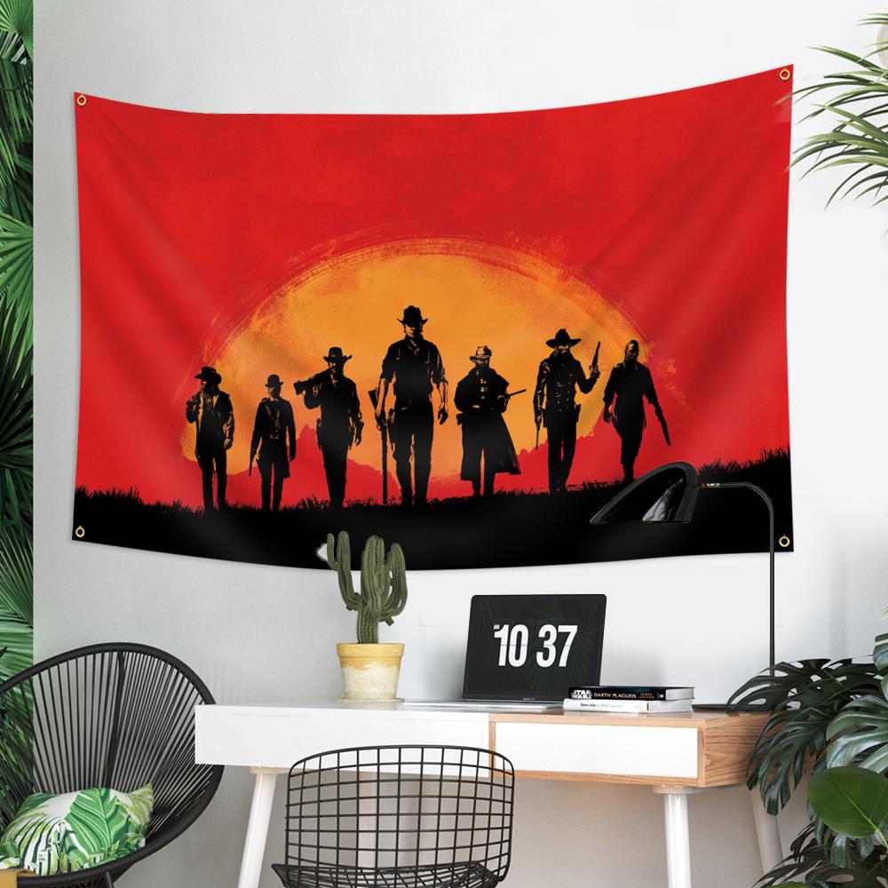 Western Cowboy Theme Tapestry Game Room Background Wall HD Digital Printing Decorative Fabric Wall Art Room Decoration 100X70CM