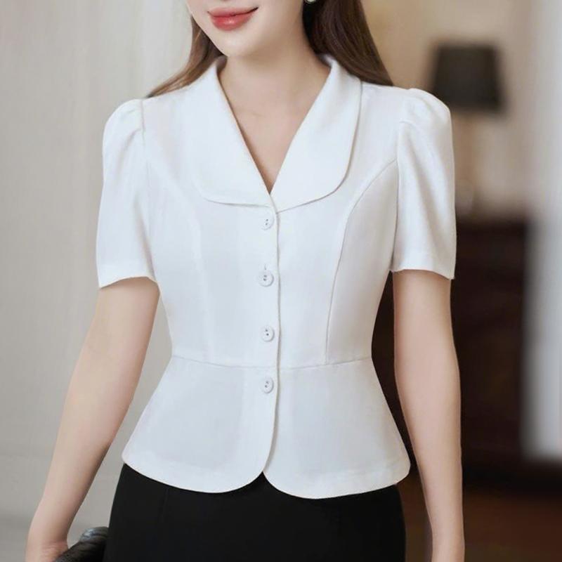 ZANZEA Women Classic Collar Summer Casual Short Sleeve Blouse