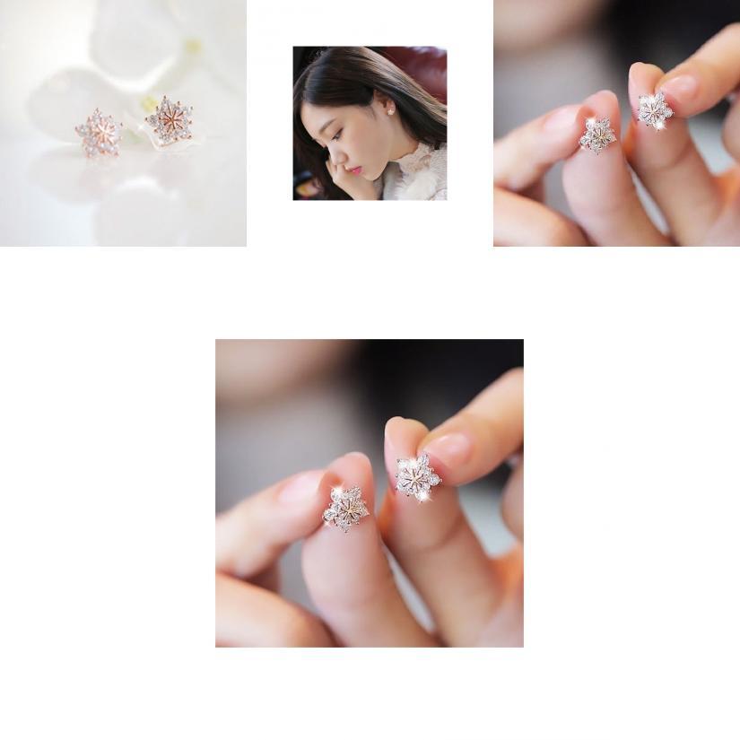 Elegant Rose Gold Cute Snowflake Crystal Stud Earrings With Timeless Five-pointed Star Design