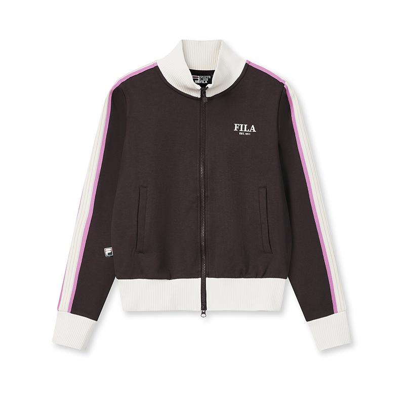 FILA Original Classic Basic Striped Zip-Up Stand Collar Knitted Long Sleeve Jacket Women jackets F11W619508F-BN M