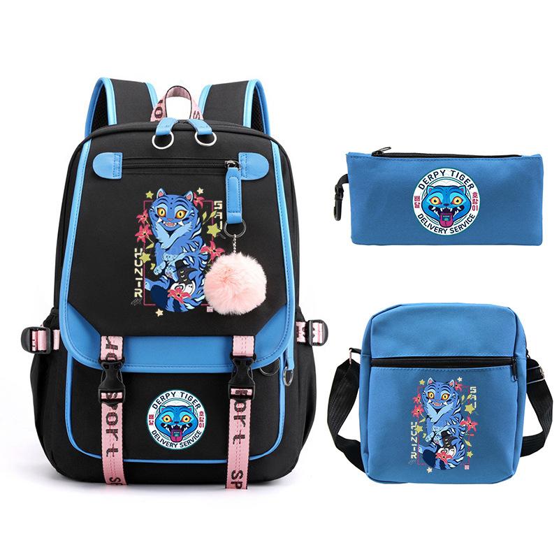 Animation Cartoon Peripheral Printing Trend Lightweight Shoulder Backpack, Primary And Secondary School Student Leisure Schoolbag Three-Piece Set
