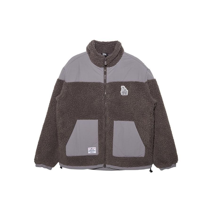 New Era MLB Letter Pattern Drop Shoulder Embroidered Spliced Lamb Fleece Warm Cotton Jacket Unisex jackets Gray 13350832