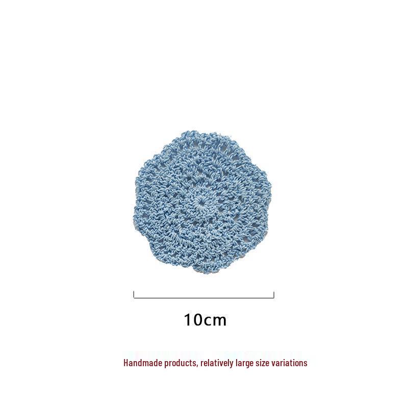 Beige Hand-Crocheted Cotton Fabric Insulation Coaster & Placemat with Large Hollow Lace Design