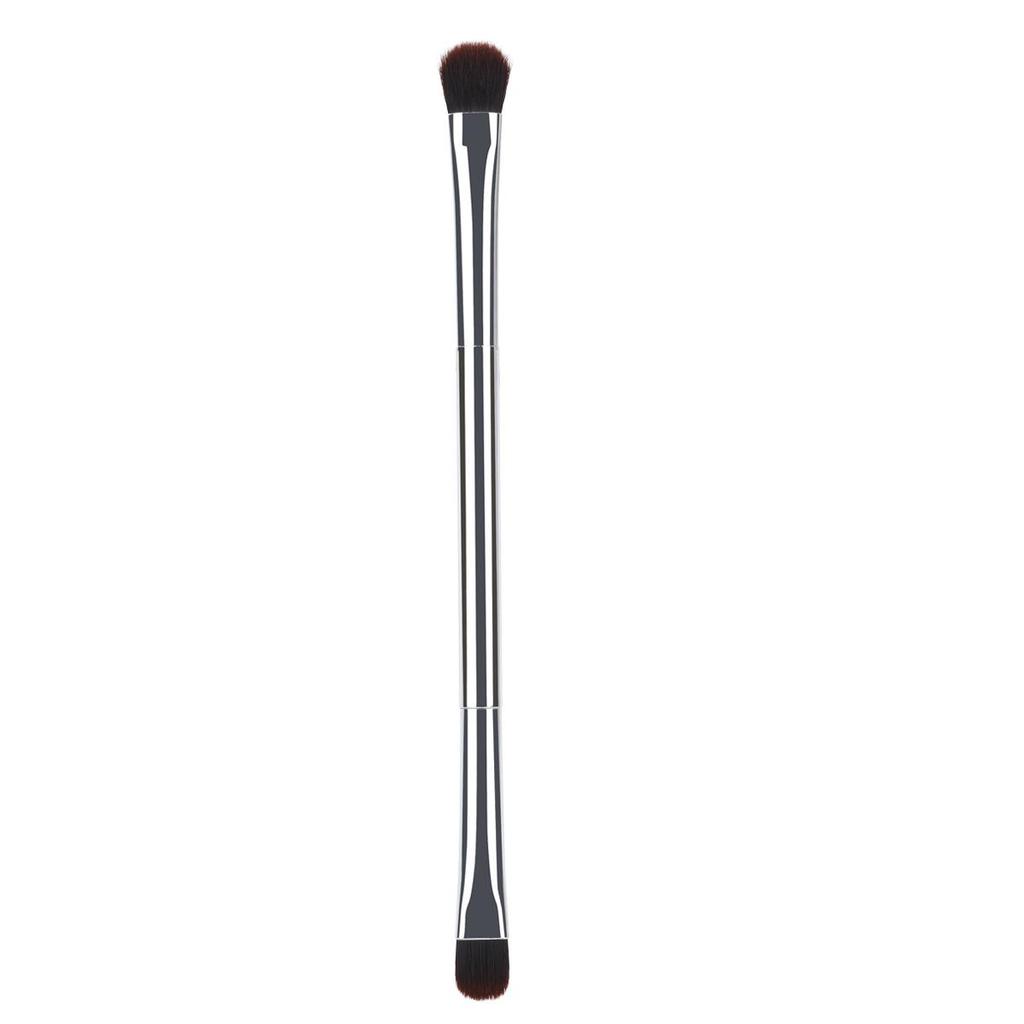 Sleek 6-Piece Silver Makeup Brush Set: Double-Ended Eyeshadow, Blending, Eyebrow Brushes & Dual-Use Brush with Spiral Eyelash Curler