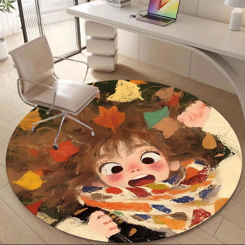 1PC Character Autumn Leaves Office Round Area Rug, Mat Suitable ForOffice, Under Office Chairs Bedroom Living Room Home Decor, Room Deco