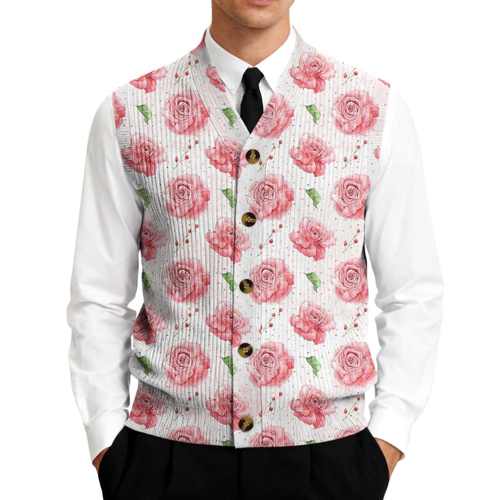 Men's V,Neck Sleeveless Knit Cardigan Vest