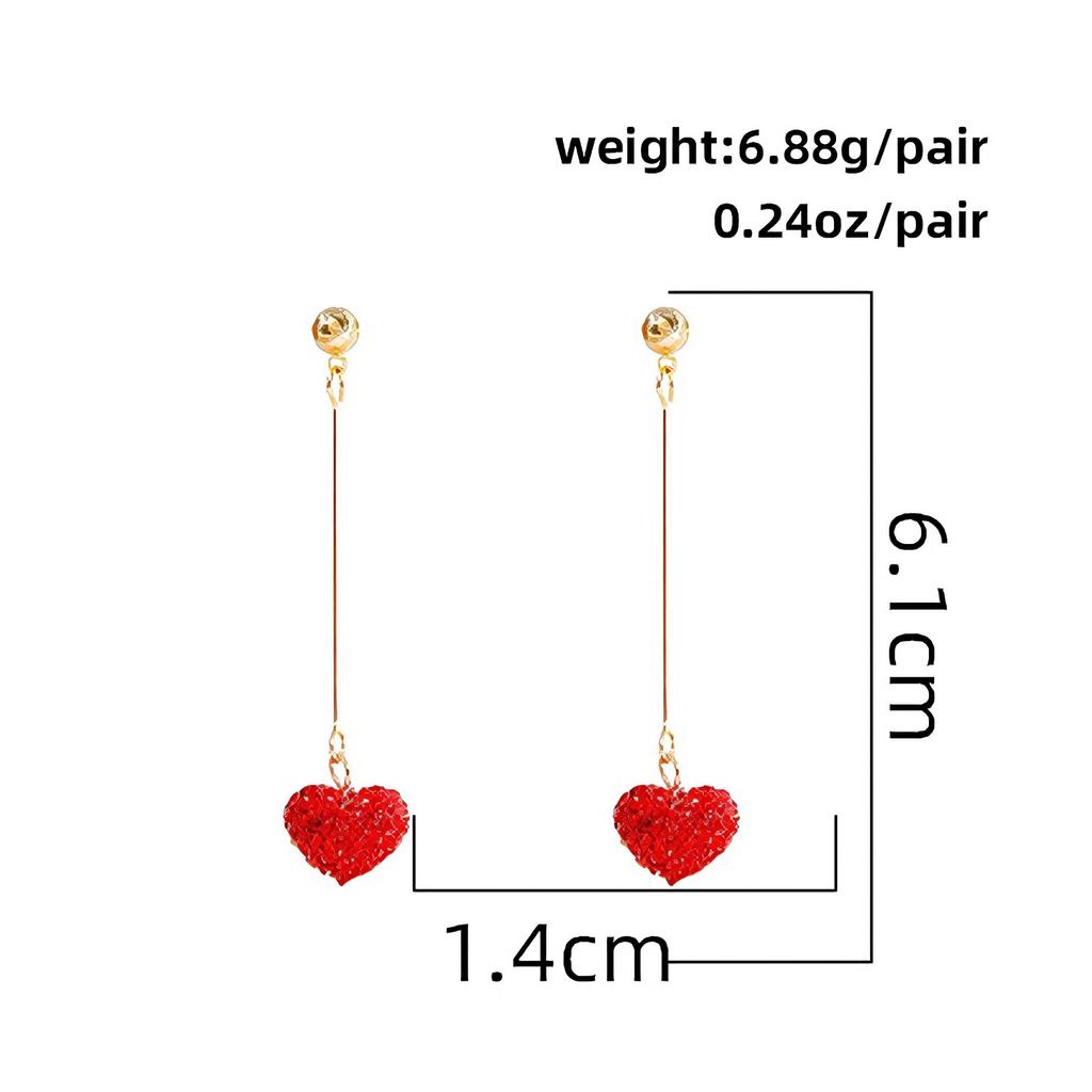 S925 Silver Needle Heart Earrings Full Diamond Valentine's Day Elegant Light Luxury Red Inlaid Diamond Earrings Niche Design Sense Stud Earrings