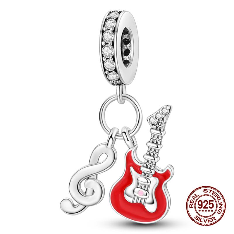 100% Copper Guitar Sax Headphones Musical Instrument Charms Beads Fit Pandachoriginal Bracelets Diy Jewelry