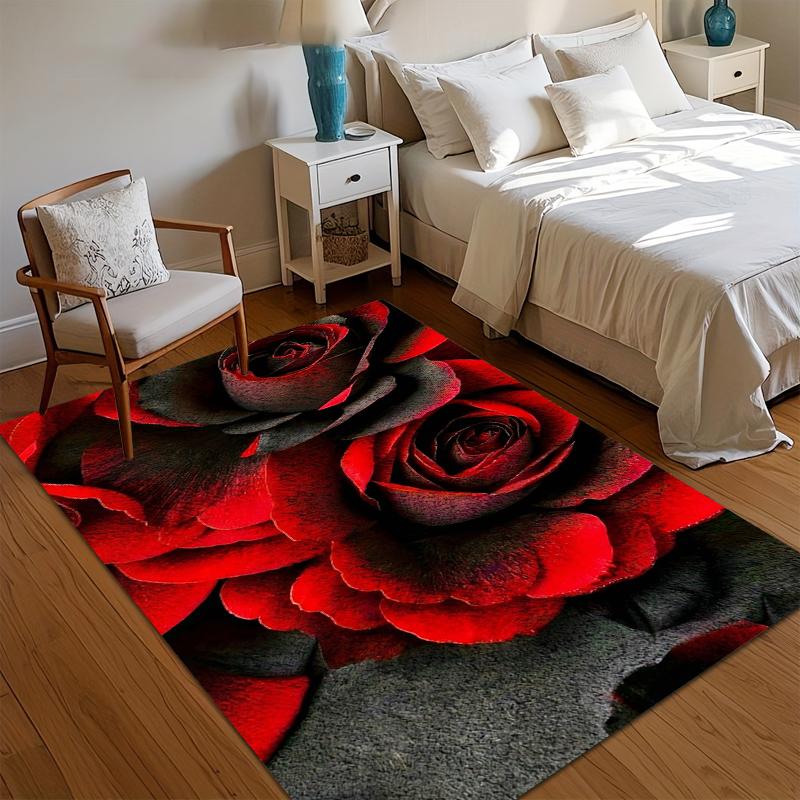 

Rose Flowers Love Romantic Rug Carpet for Living Room Bedroom Decor Floor Mat Non-slip Decoration for Sofa Doormat Red Black 40x60CM