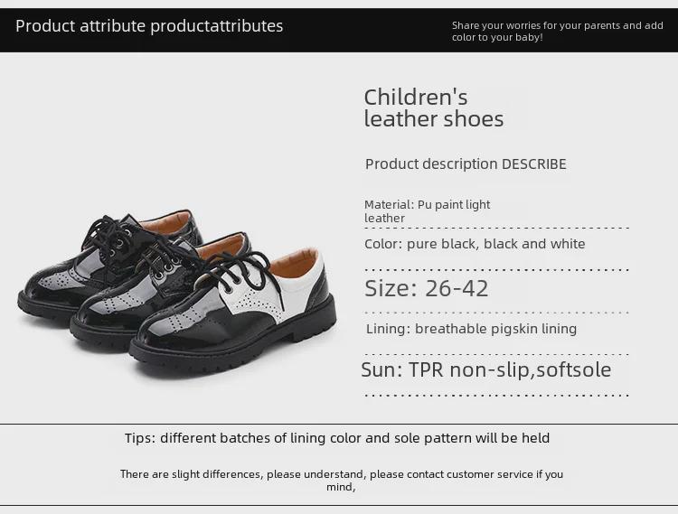Boys' Black Leather School Shoes - Soft Sole, Floral Design, Korean Style