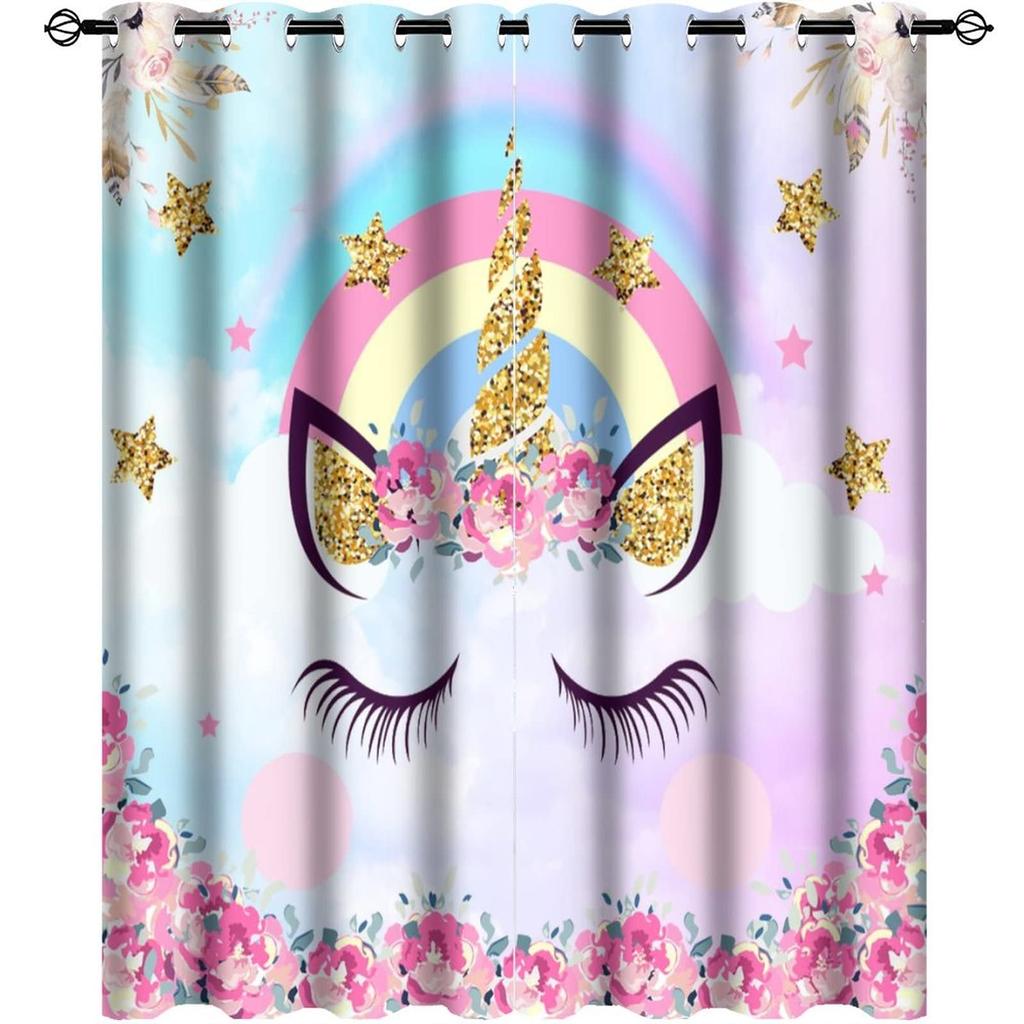 Unicorn Blackout Drape Rainbow High Shade Protection Window Drapes Unicorn Bed Chamber Living Area Room Deco for Girls Kids Set of 2 Panels