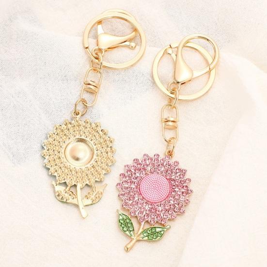 Keychain Pendant Rhinestones Inlaid Sunflower Design Key Chain with Anti-Oxidation Lobster Clasp Backpacks Accessory