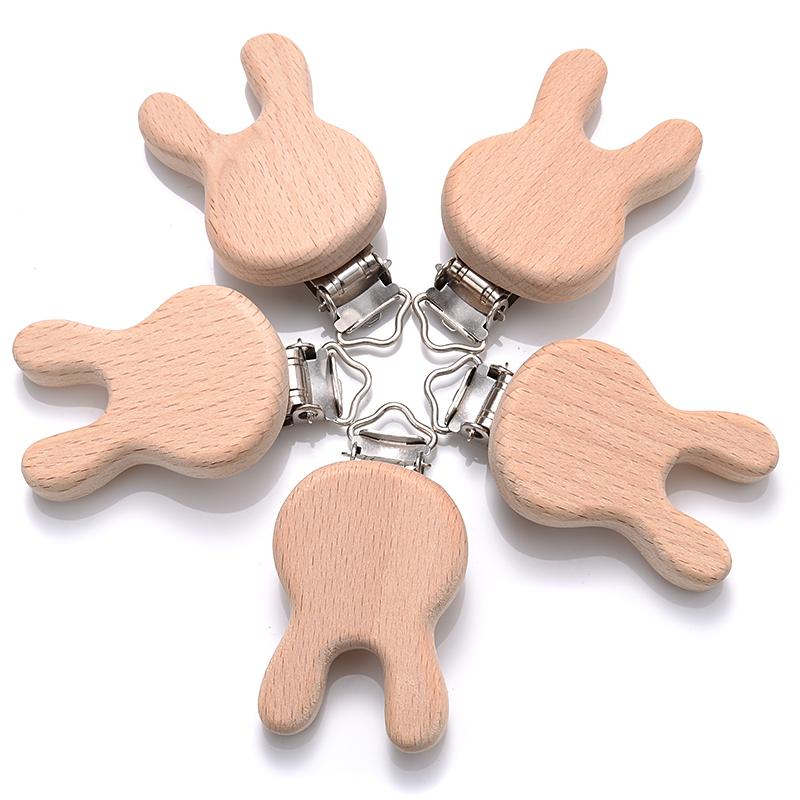 5Pcs/Lot 9 Style Fish Rabbit Butterfly Shape Beech Wooden Clips Metal Bracket for Baby Pacifier Clips Chain Holder Accessories