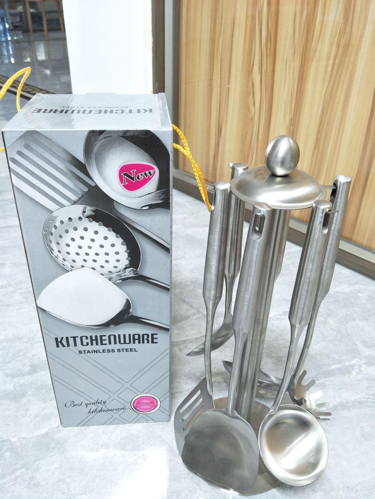 304 Stainless Steel Kitchenware Sanding Kitchenware Set, Stainless Steel Cooking Spoon Spatula, Seven-pcs Kitchenware Set customized