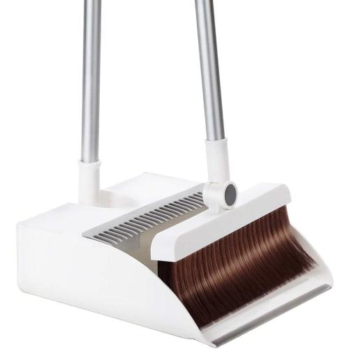 Broom and Dustpan Set, Standing Cleaning Set [New for 2025] Popular Outdoor Use, Fastener-Mounted, 180 Adjustable Broom Angle, Rotating Broom, Conven