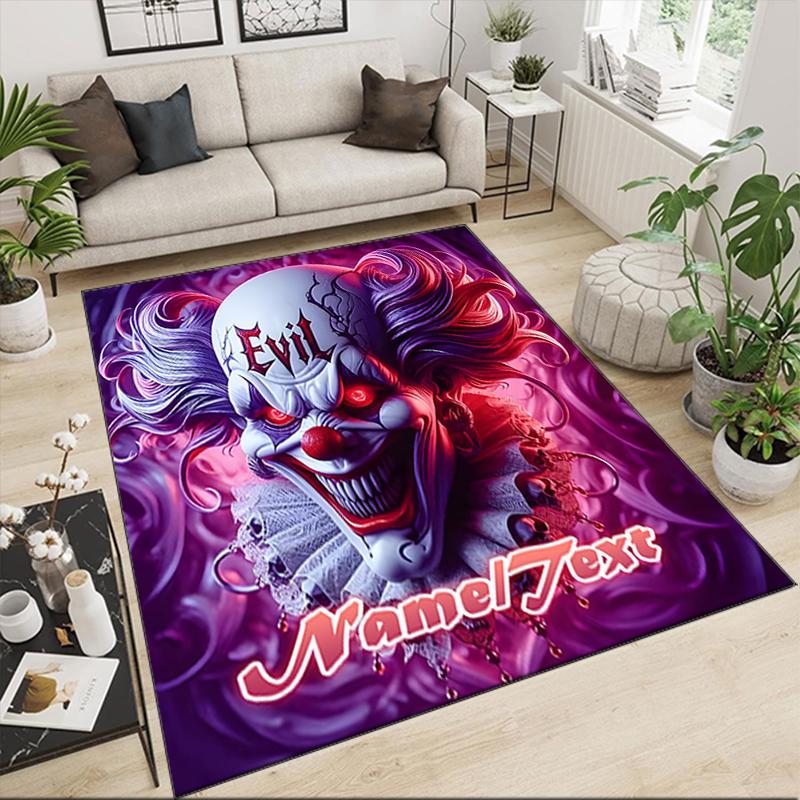1PC Custom Name Evil Clown Horror Art Theme Floor Mat Ideal for Living Room, Game Rooms, Office, Bedroom,Floor Mat Playful Design