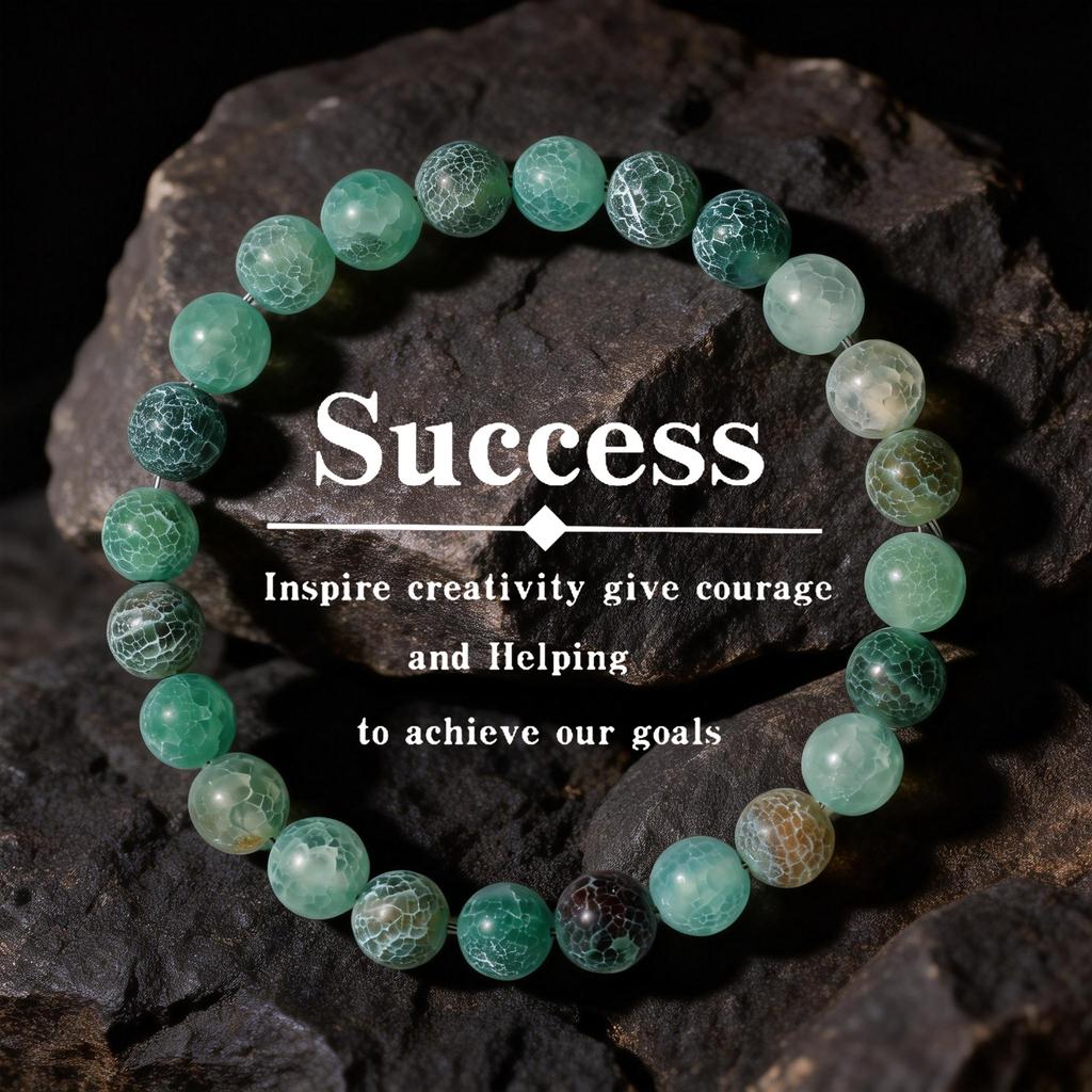 Festive Gifts Green Cracked Agate Beaded Bracelet Natural Texture Fashion Jewelry For Men Women Daily Wear Gift