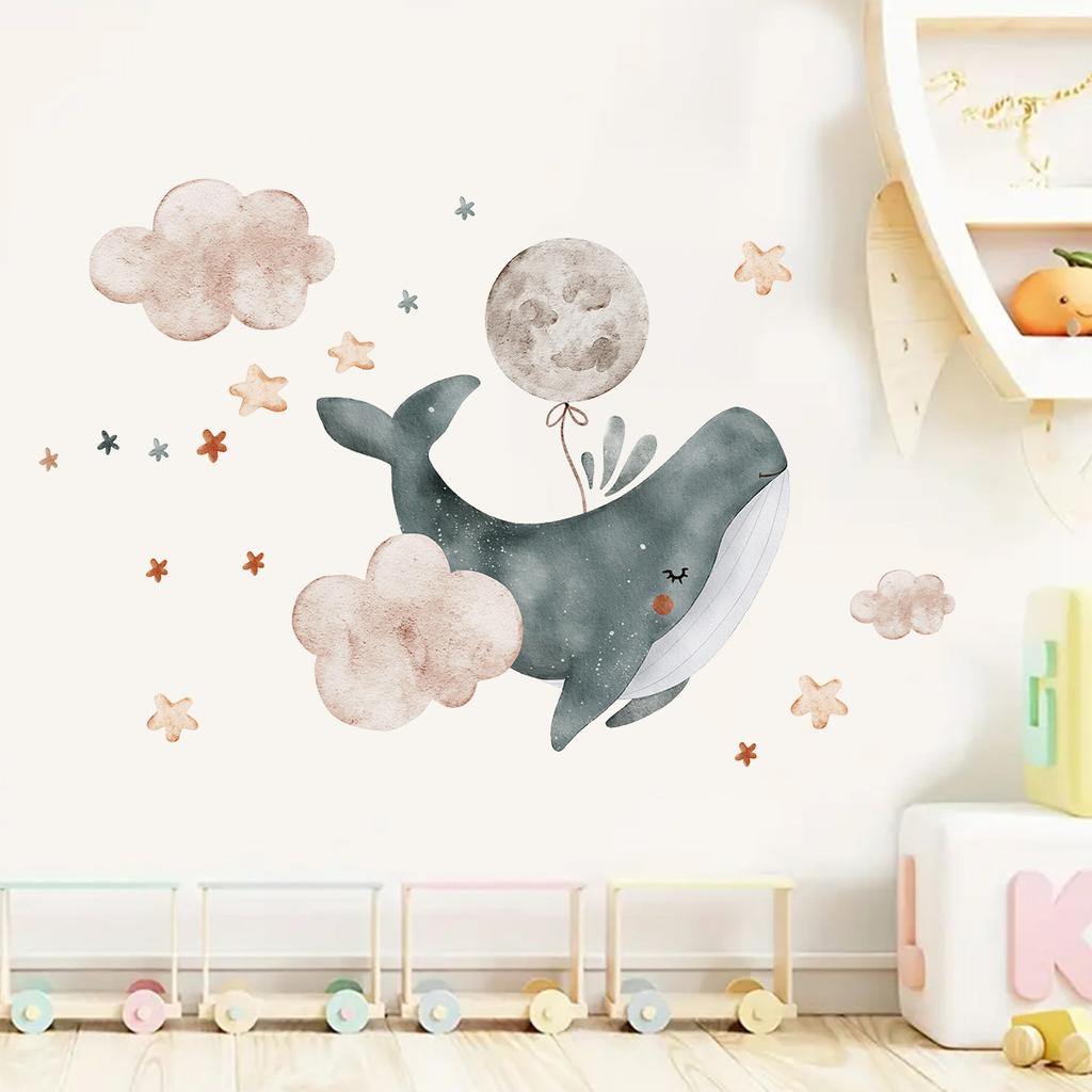 Moon Rabbit Bear Wall Stickers Cute Ins Style Cartoon Decals for Kids Room Nursery Kindergarten Decor Home Background Decal