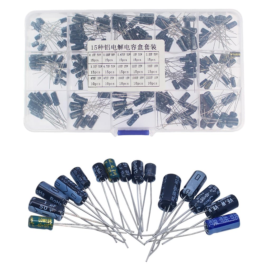 Komponenty elektroniczne, zestaw pudełka do klasyfikacji kondensatorów elektrolitycznych aluminiowych, zestaw podstawowych części do prac elektronicznych,