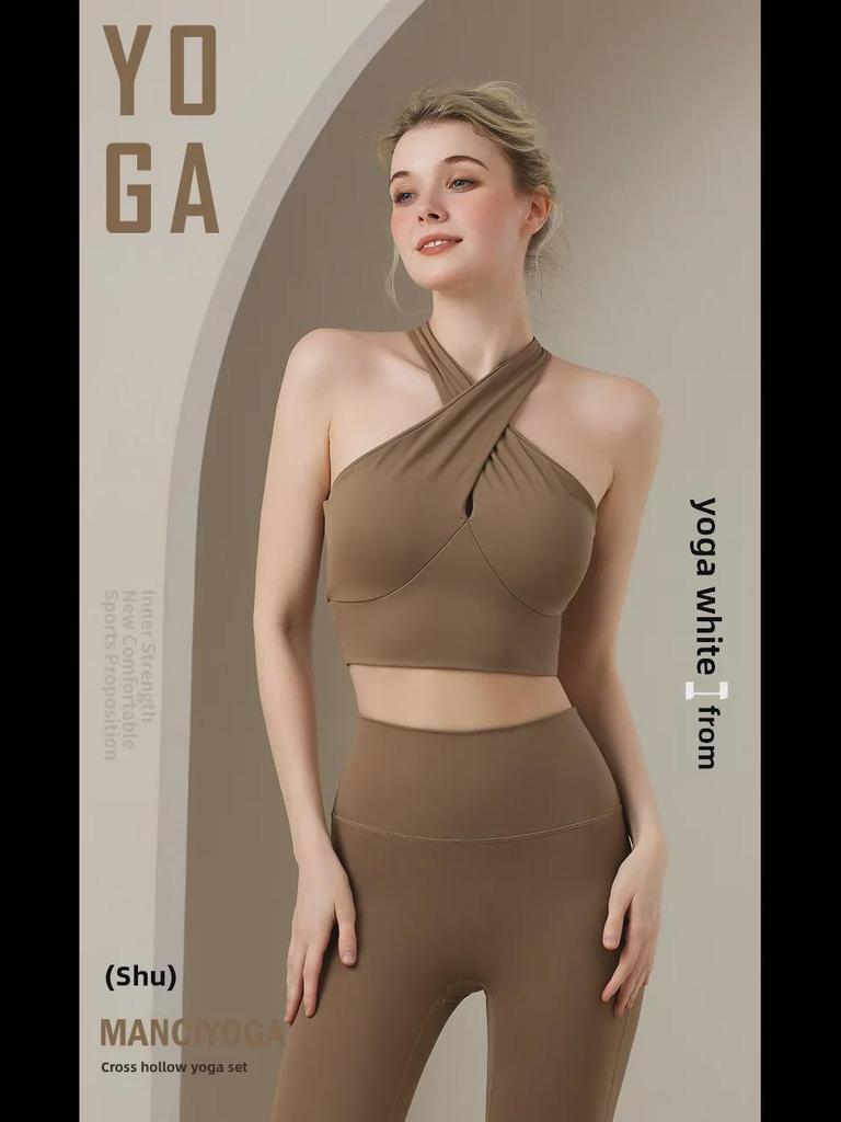 Stoßfester Sport-BH für Damen mit gekreuzten Trägern – Sexy Rücken, geraffte Passform, Yoga-Weste