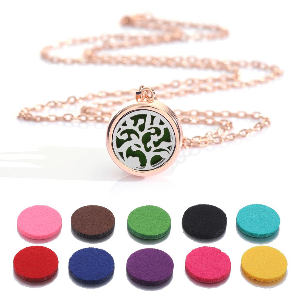 New rose gold Tree Of Life Aromatherapy Perfume Locket Fashion Essential Oil Diffuser Necklace For Women Pendant Jewelry Gift