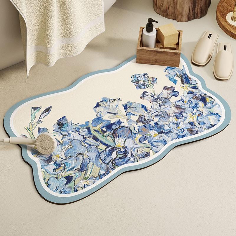

Oil Painting Diatom Mud Floor Mat Water-Absorbing Non-Slip Cushion At The Door Of The Bathroom Bathroom Floor Mat Toilet, Bathroom Quick-Drying Carpet 40 * 60Cm [Small apartment]