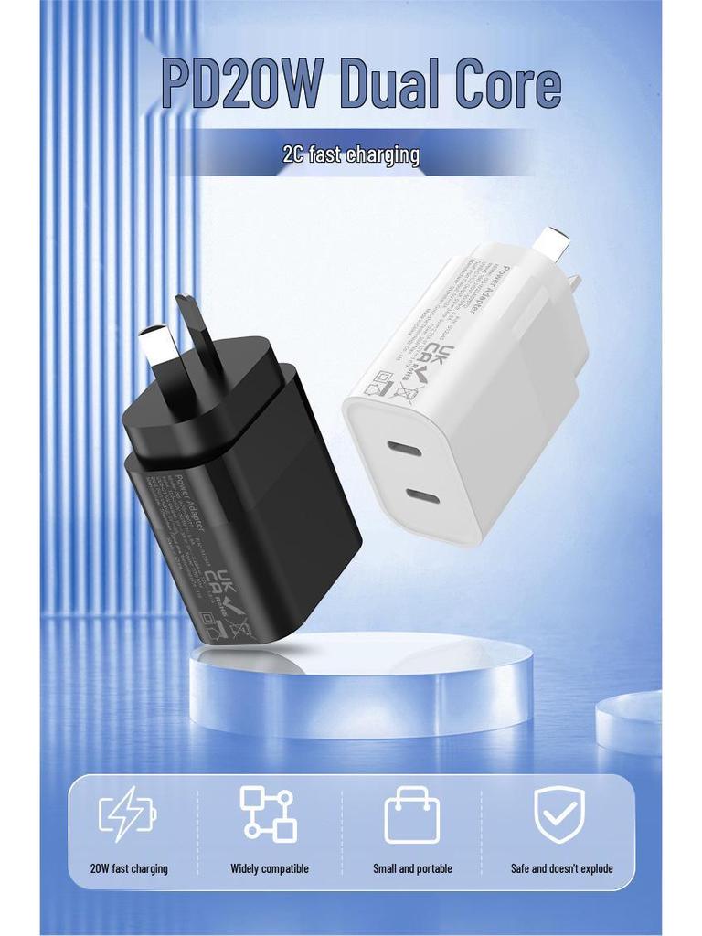 SAA-zertifiziertes 20W Dual-Typ-C-Ladegerät – Australischer Standard-Handy-Ladegerät 2C