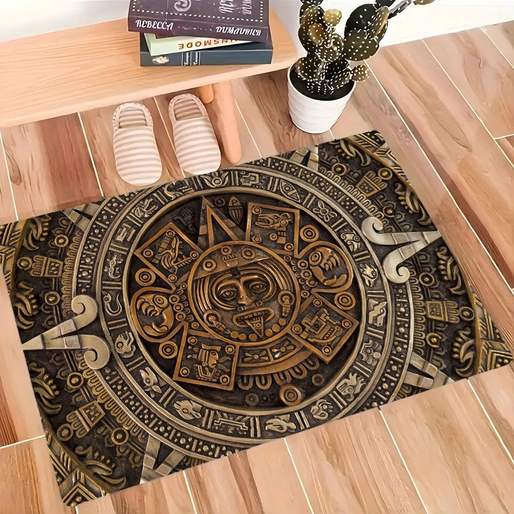 Ancient Aztec Calendar Print Anti-slip Rug Machine Washable for Living Room Kitchen Bedroom Decor Mat