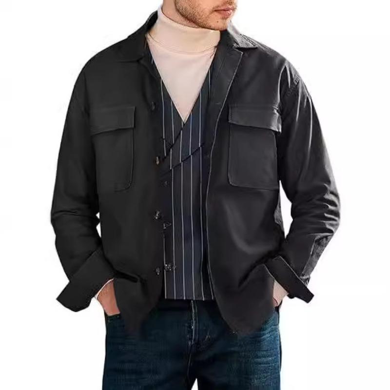 Mens Casual Solid Color Long Sleeve Button Up Shirt S чёрный